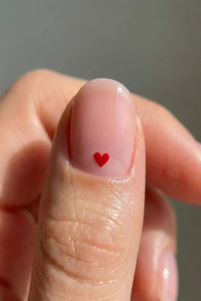 Micro heart nail art tutorial for minimalist valentines nails.