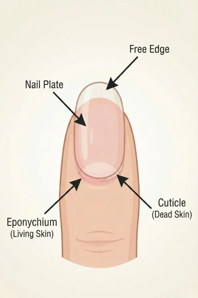  Diagram showing difference between cuticle and eponychium.