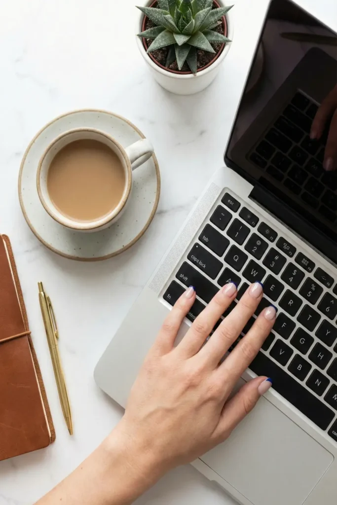 Micro french nails for work appropriate professional manicure.