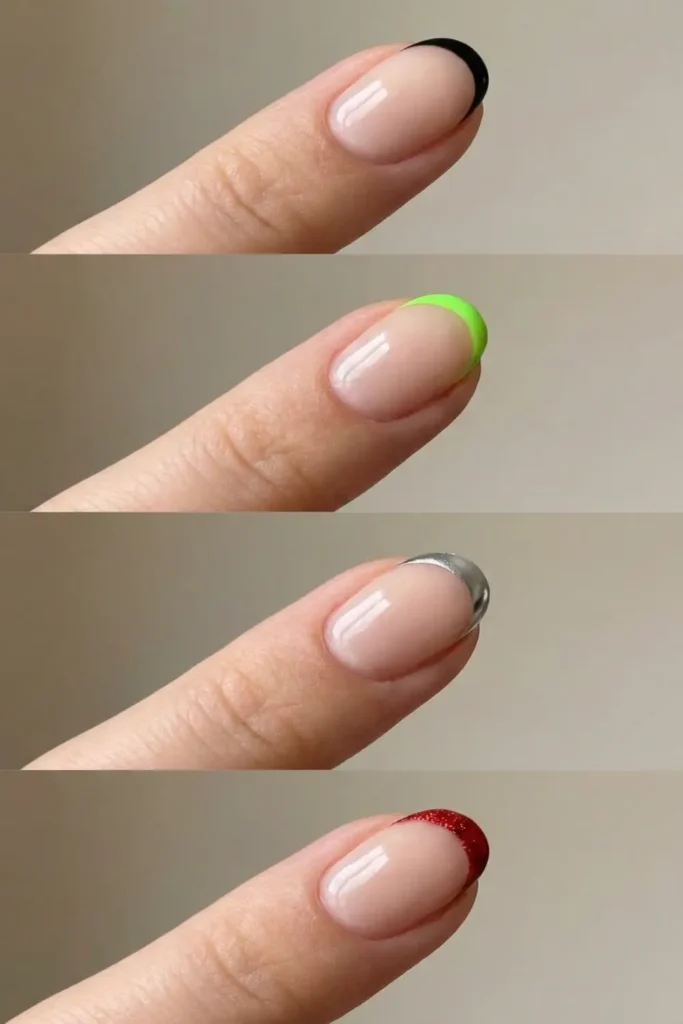 Best color combinations for micro french nails including black neon and chrome.