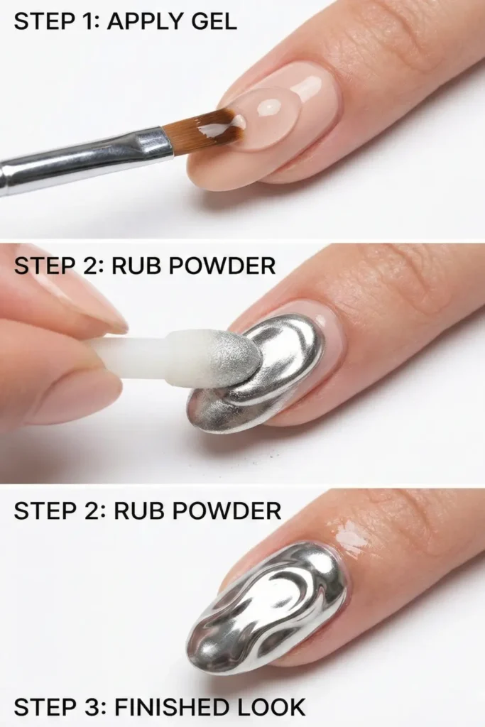 DIY tutorial for creating 3D molten chrome nails at home.