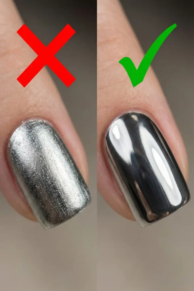 Common mistakes when doing chrome nails and how to fix grainy texture.
