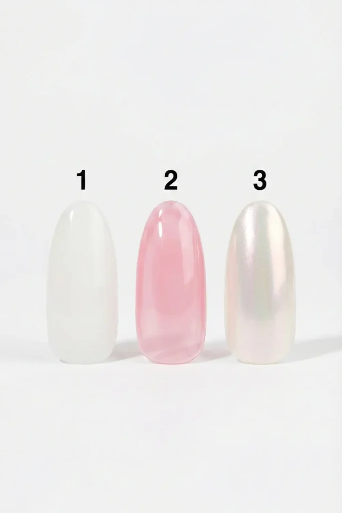 Comparison of milky nails vs soap nail trend vs glazed donut nails.