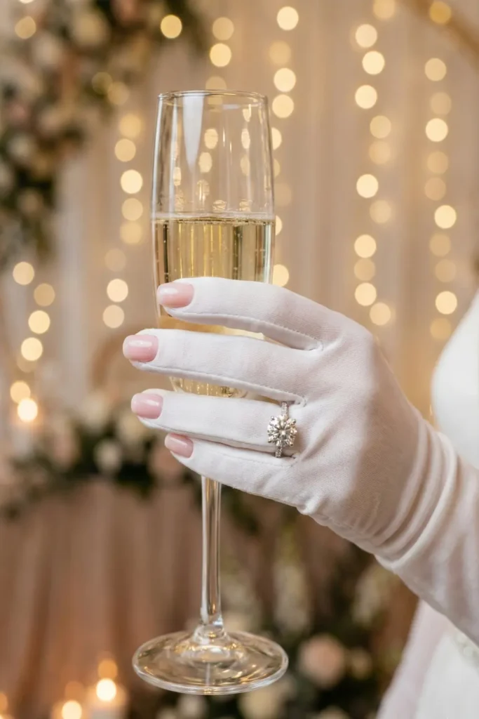 Minimalist wedding nails 2026 showing soap nail trend with engagement ring.