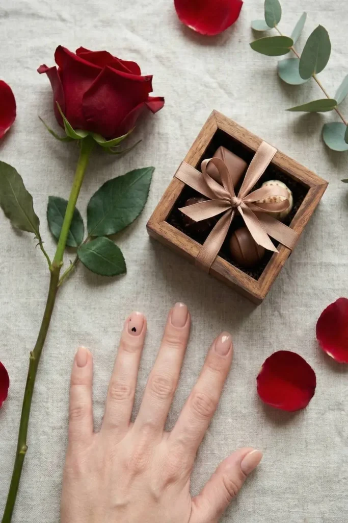 Minimalist valentines day aesthetic with red rose.