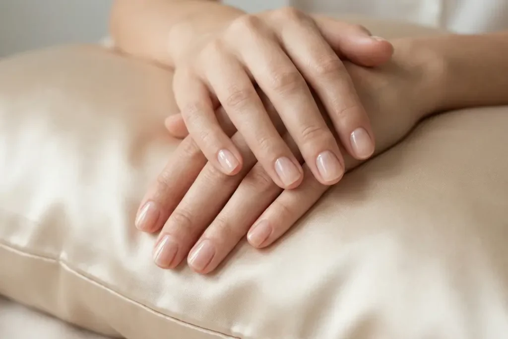 Healthy natural nails with perfect cuticle care.