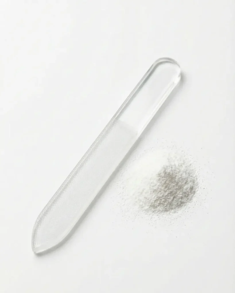High quality glass nail file used for shaping natural nails without causing splits.