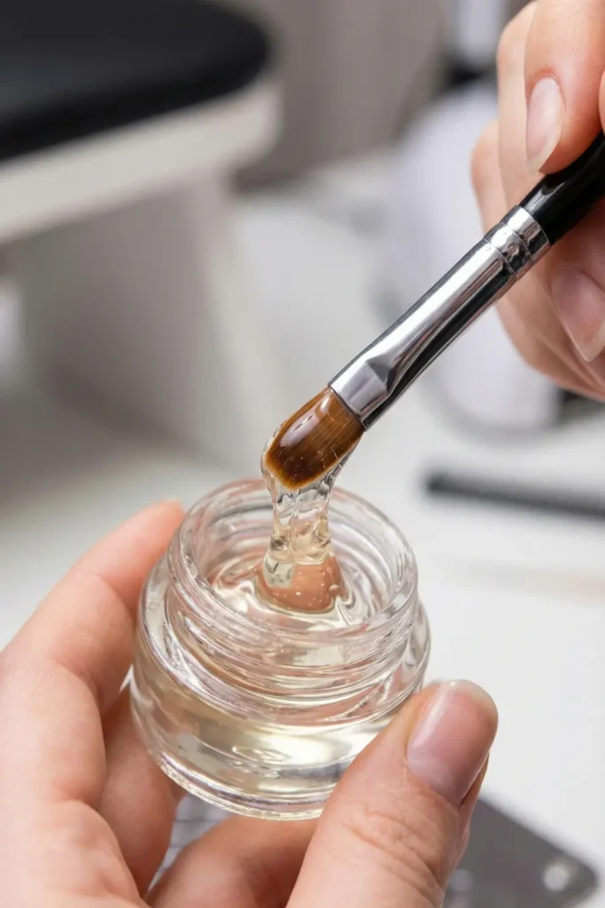 Hard gel texture and application brush.