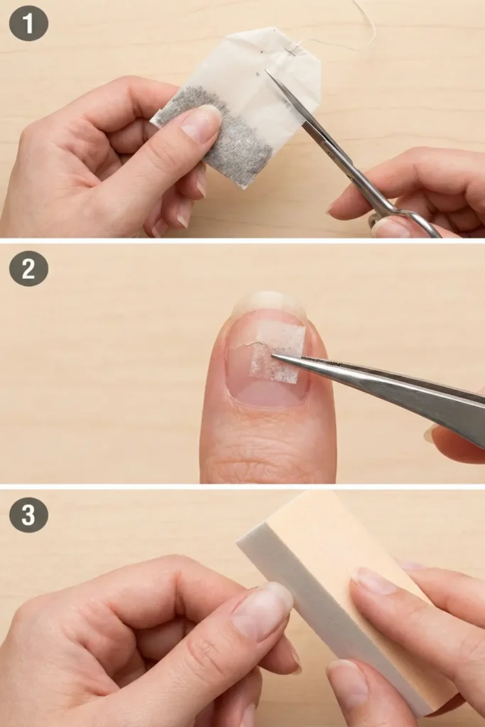 How to fix a broken nail with a tea bag tutorial.