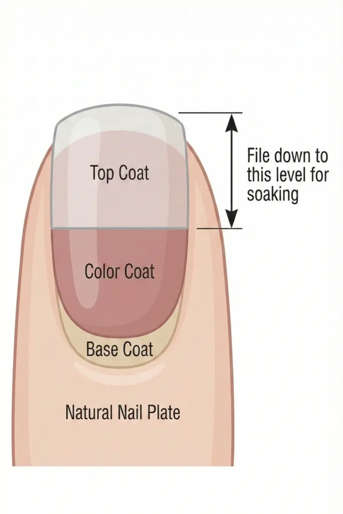 Diagram of gel nail layers for removal.