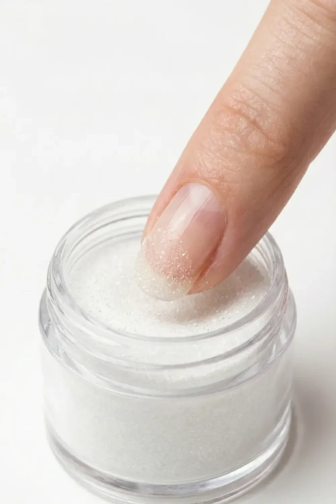 Using dip powder to fix a cracked nail.