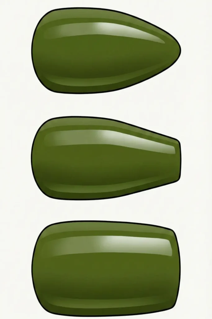 Best nail shapes for dark green and grey polish.