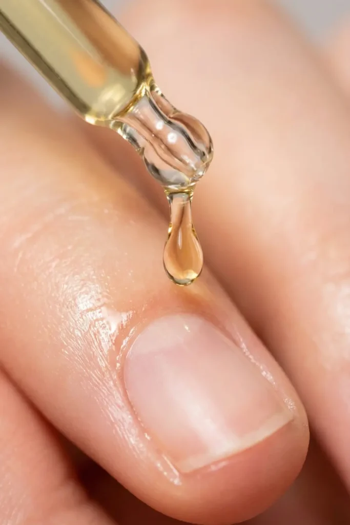 Applying cuticle oil after removing gel nails.