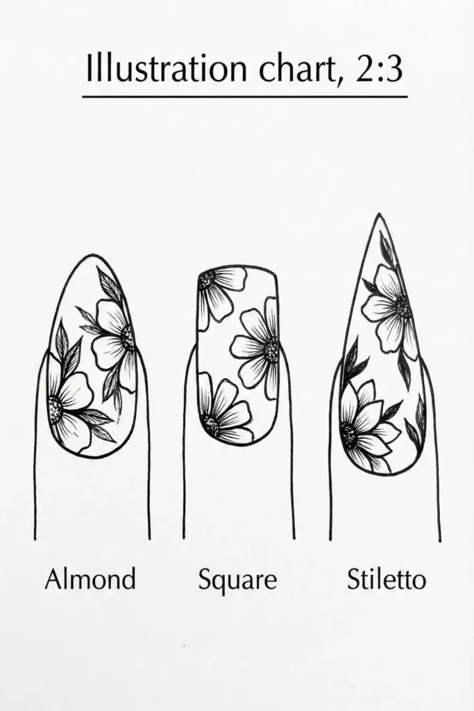 Best nail shapes for flower nail art designs.