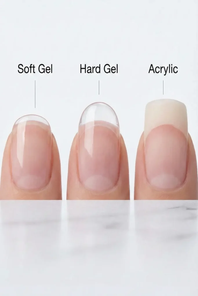 Thickness comparison of different nail enhancements.