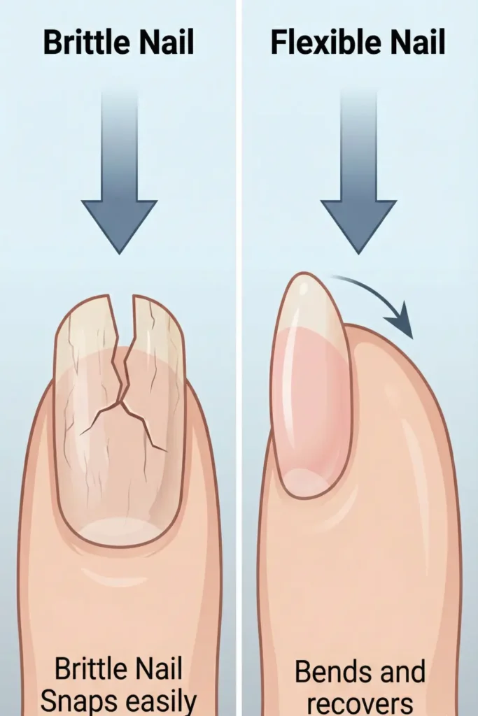 Brittle vs flexible nail strength comparison.