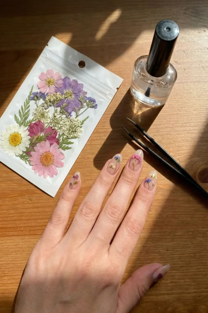 Supplies for encapsulated flower nail art trend 2026.